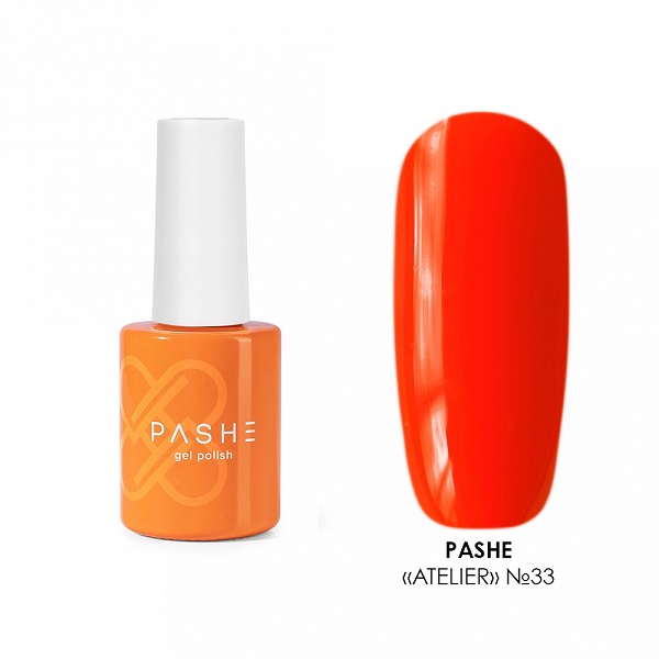 Цветной гель-лак PASHE Atelier №33 - "неоновый оранжевый" (9 мл) / весна-лето – 2023